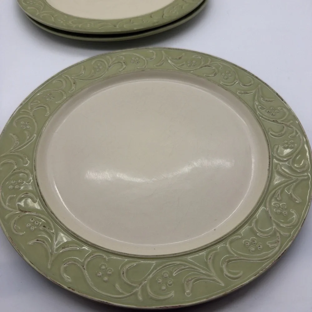 SET OF 3 PIER 1 ANTIQUE FLORAL DINNER PLATES 10 7/8